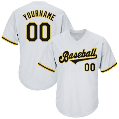 white_0266 Custom White Black-Gold Authentic Throwback Rib-Knit Baseball Jersey Shirt