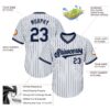 Custom White Navy Pinstripe Navy-Gray Authentic Throwback Rib-Knit Baseball Jersey Shirt
