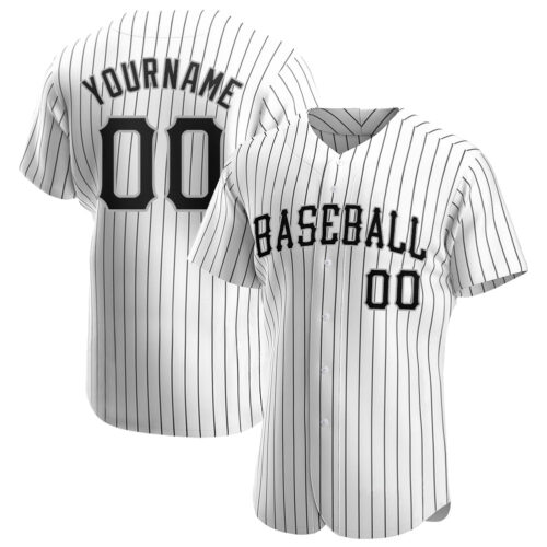 white_0272 Custom White Black Pinstripe Black-Gray Authentic Baseball Jersey
