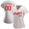 Custom White Red Pinstripe Red-White Authentic Baseball Jersey