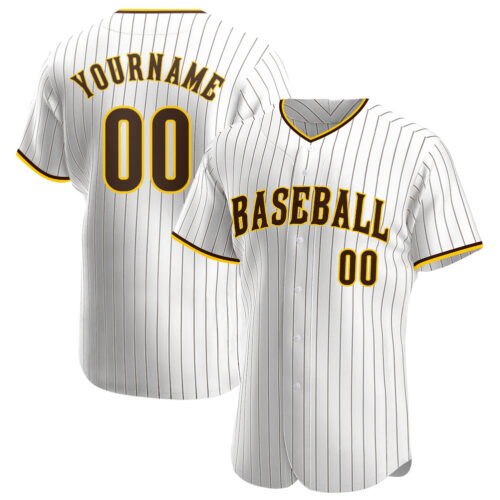 white_0284 Custom White Brown Pinstripe Brown-Gold Authentic Baseball Jersey