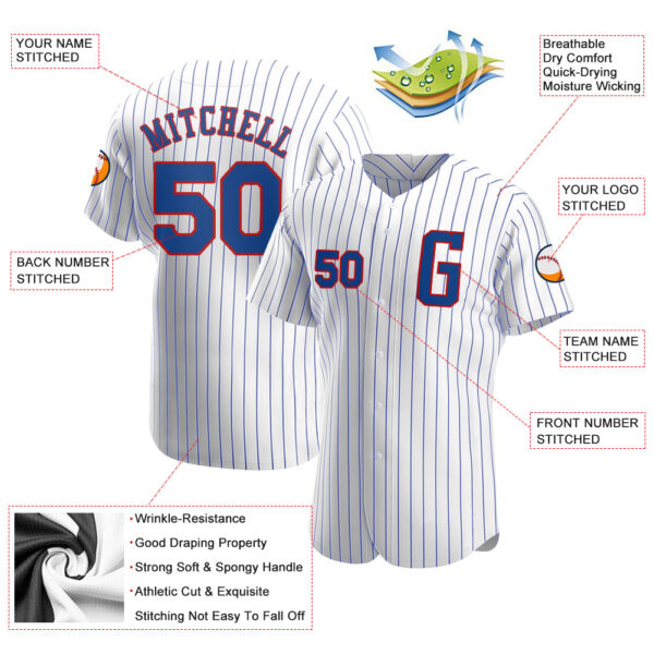 Custom White Royal Pinstripe Royal-Red Authentic Baseball Jersey