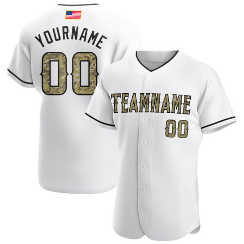 white_0343 Custom White Camo-Black Authentic American Flag Fashion Baseball Jersey