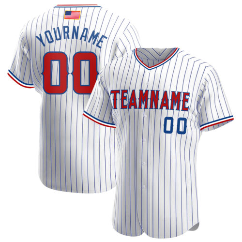 white_0347 Custom White Royal Pinstripe Red-Royal Authentic American Flag Fashion Baseball Jersey