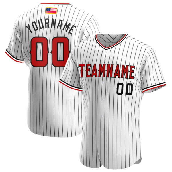 Custom White Black Pinstripe Red-Black Authentic American Flag Fashion Baseball Jersey