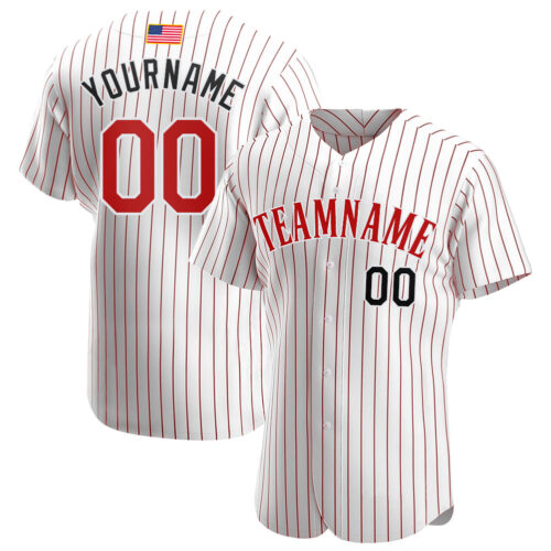 white_0349 Custom White Red Pinstripe Red-Black Authentic American Flag Fashion Baseball Jersey