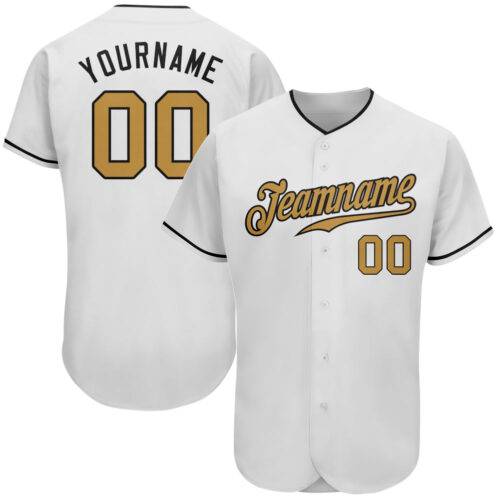 white_0352 Custom White Old Gold-Black Authentic Baseball Jersey