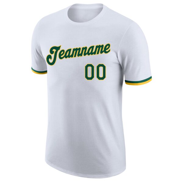 Custom White Green-Gold Performance T-Shirt