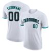 Custom White Black-Aqua Performance T-Shirt