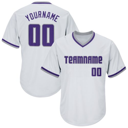 white_0387 Custom White Purple-Gray Authentic Throwback Rib-Knit Baseball Jersey Shirt