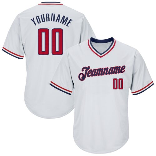 white_0395 Custom White Red-Navy Authentic Throwback Rib-Knit Baseball Jersey Shirt