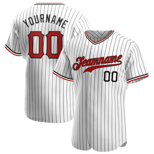 white_0406 Custom White Black Pinstripe Red-Black Authentic Baseball Jersey