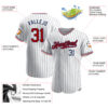 Custom White Navy Pinstripe Red-Navy Authentic Baseball Jersey