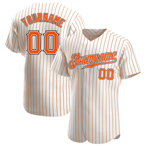 white_0415 Custom White Orange Pinstripe Orange-Black Authentic Baseball Jersey