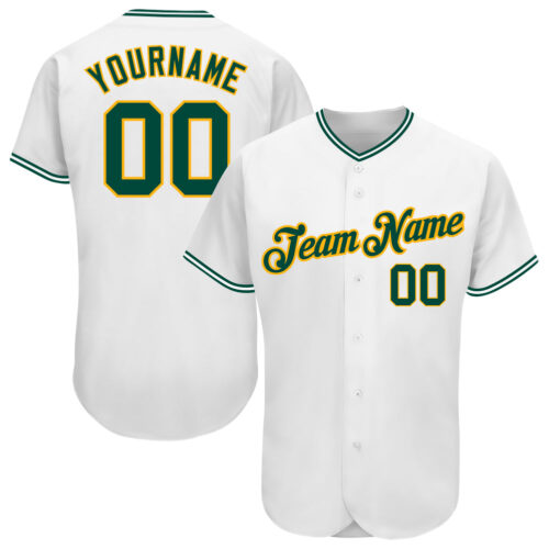 white_0422 Custom White Green-Gold Authentic Baseball Jersey