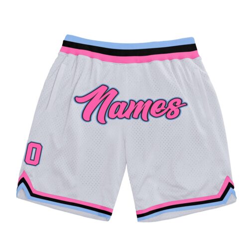 white_0428_0cca9a0b-e8c0-40ce-836e-b531c8b2001c Custom White Pink-Light Blue Authentic Throwback Basketball Shorts