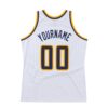 Custom White Navy-Gold Authentic Throwback Basketball Jersey