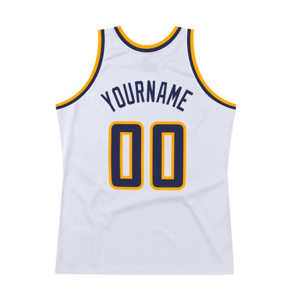 Custom White Navy-Gold Authentic Throwback Basketball Jersey