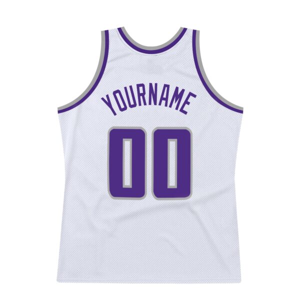 Custom White Purple-Gray Authentic Throwback Basketball Jersey