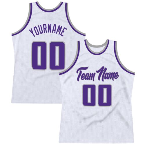 white_0439 Custom White Purple-Gray Authentic Throwback Basketball Jersey