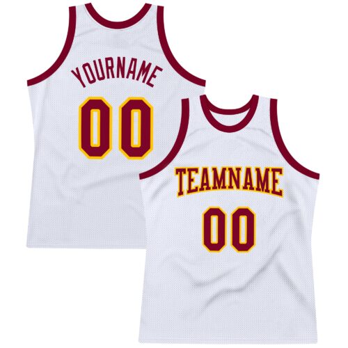 white_0453 Custom White Maroon-Gold Authentic Throwback Basketball Jersey