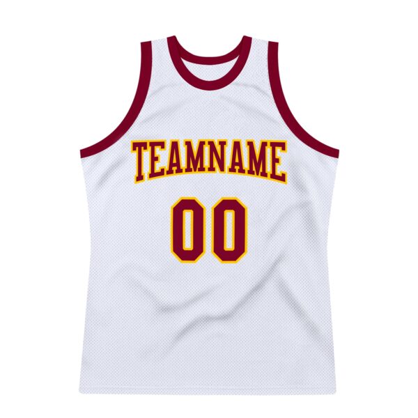 Custom White Maroon-Gold Authentic Throwback Basketball Jersey
