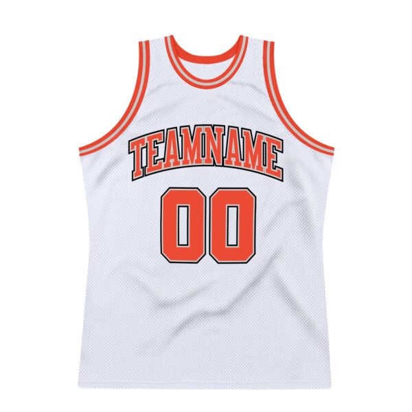 Custom White Orange-Gray Authentic Throwback Basketball Jersey