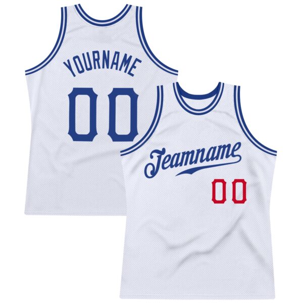 Custom White Royal-Red Authentic Throwback Basketball Jersey