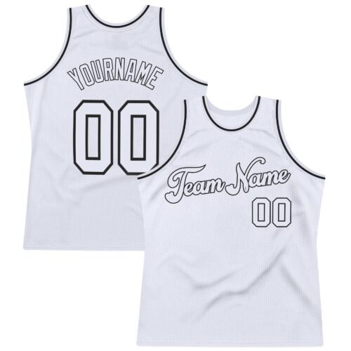 Custom White White-Black Authentic Throwback Basketball Jersey