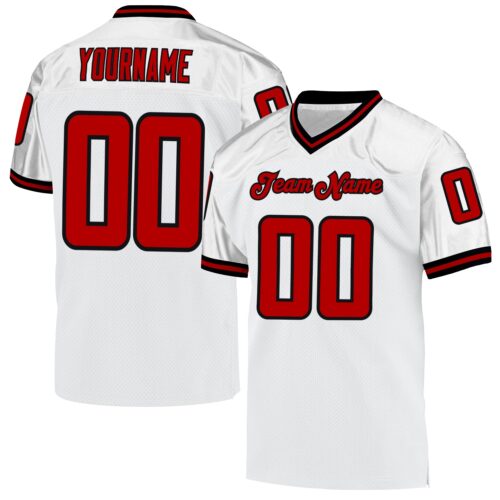 white_0520 Custom White Red-Black Mesh Authentic Throwback Football Jersey