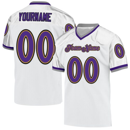white_0521 Custom White Purple-Old Gold Mesh Authentic Throwback Football Jersey