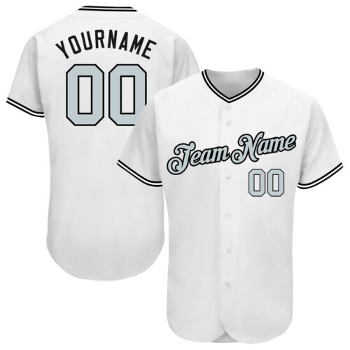 white_0539 Custom White Silver-Black Authentic Baseball Jersey