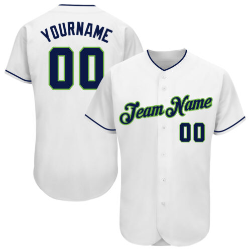 white_0543 Custom White Navy-Neon Green Authentic Baseball Jersey