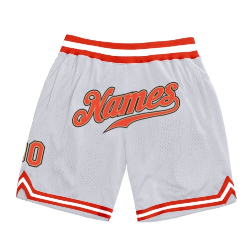 white_0555 Custom White Orange-Old Gold Authentic Throwback Basketball Shorts