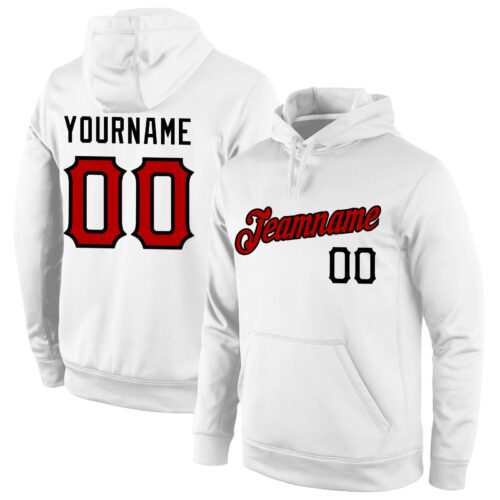 white_0558 Custom Stitched White Red-Black Sports Pullover Sweatshirt Hoodie