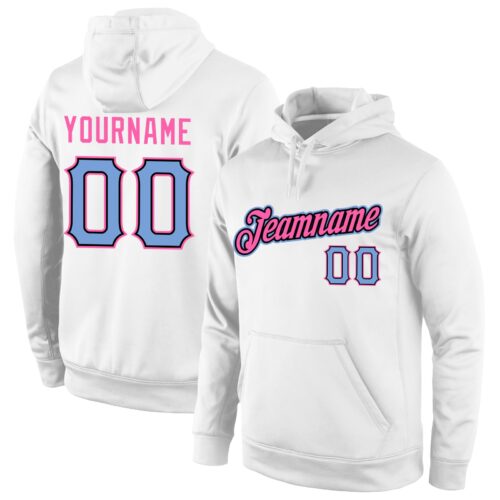 white_0561 Custom Stitched White Light Blue-Pink Sports Pullover Sweatshirt Hoodie