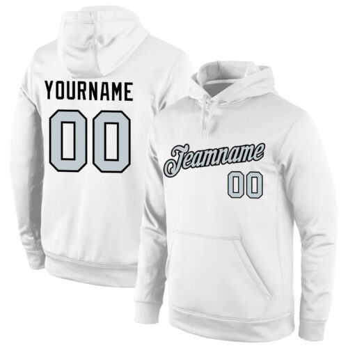 white_0564 Custom Stitched White Silver-Black Sports Pullover Sweatshirt Hoodie