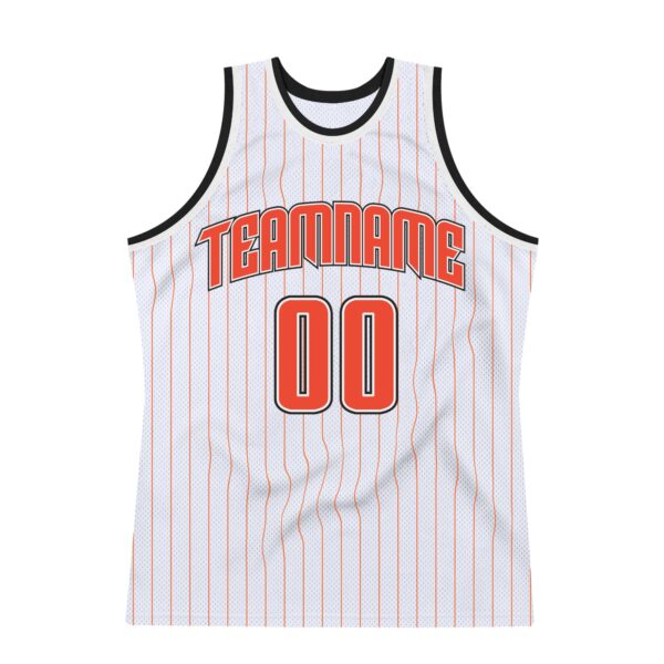 Custom White Orange Pinstripe Orange-Black Authentic Basketball Jersey