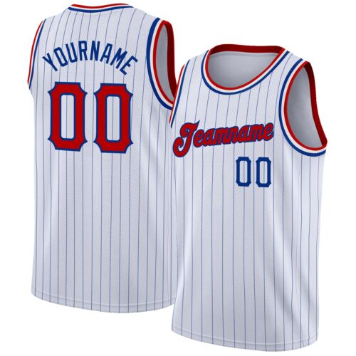 white_0588 Custom White Royal Pinstripe Red-Royal Authentic Basketball Jersey
