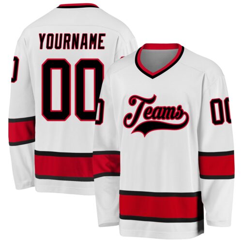 white_0640 Custom White Black-Red Hockey Jersey