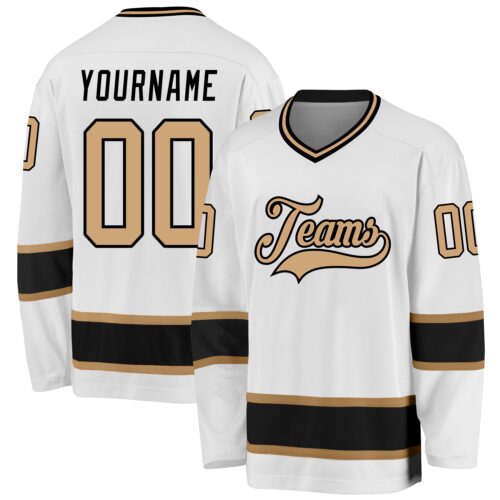 white_0680 Custom White Old Gold-Black Hockey Jersey