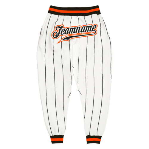 white_0690 Custom White Black Pinstripe Black-Orange Sports Pants