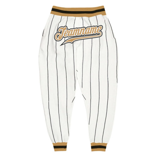 white_0691 Custom White Black Pinstripe Old Gold-Black Sports Pants