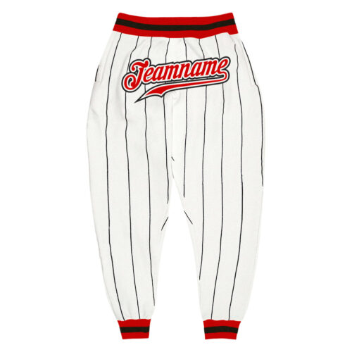 white_0694 Custom White Black Pinstripe Red-Black Sports Pants