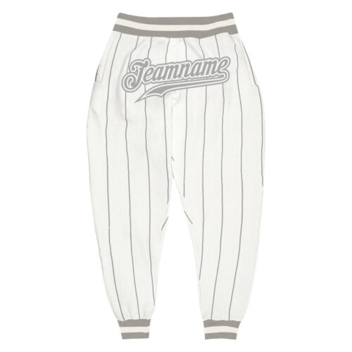 white_0695 Custom White Gray Pinstripe Gray-White Sports Pants
