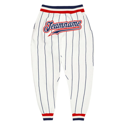 white_0698 Custom White Navy Pinstripe Navy-Red Sports Pants