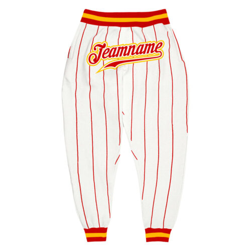 white_0706 Custom White Red Pinstripe Red-Gold Sports Pants