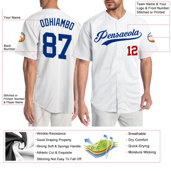 Custom White Royal-Red Authentic Baseball Jersey