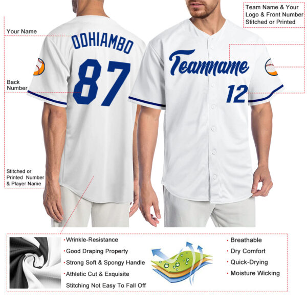 Custom White Royal Authentic Baseball Jersey