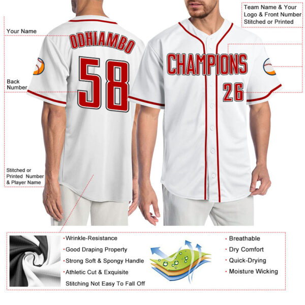 Custom White Red-Black Authentic Baseball Jersey